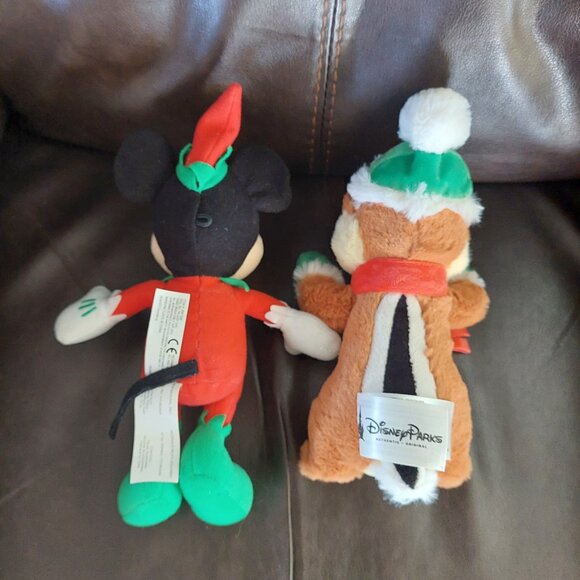 2 Disney Plush 2013 Mickey Mouse Elf Christmas & Holiday Chip Chipmunk 8" Parks - Picture 2 of 5